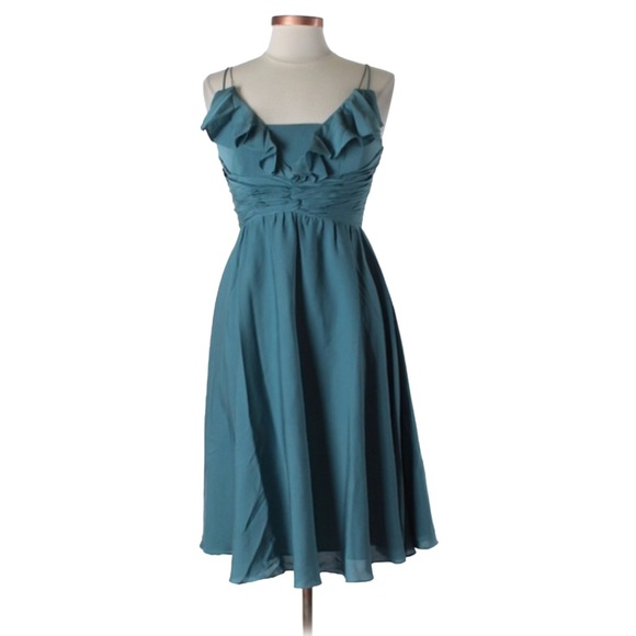 ANTHROPOLOGIE QUILLAREEE Tide size 8 Chain Strip Blue Silk Party Dress - Picture 4 of 7